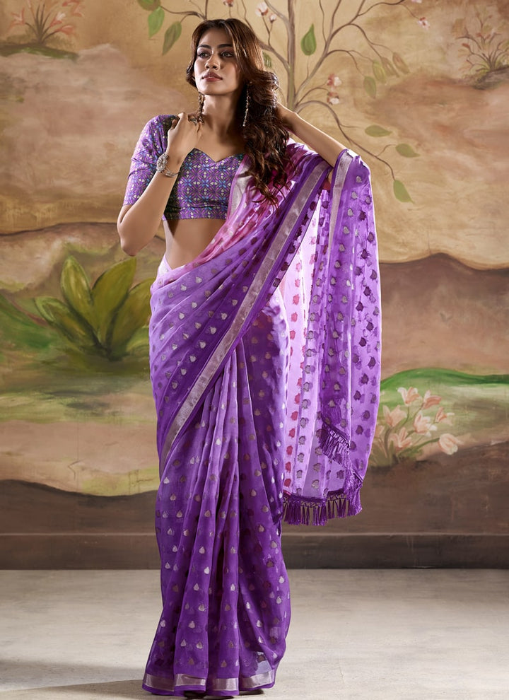 Lassya Fashion Violet Wedding Saree-Modern Banarasi Fusion