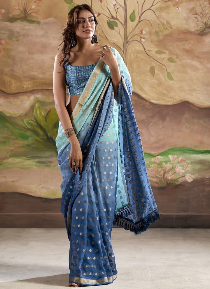 Lassya Fashion Navy Blue Wedding Saree-Modern Banarasi Fusion