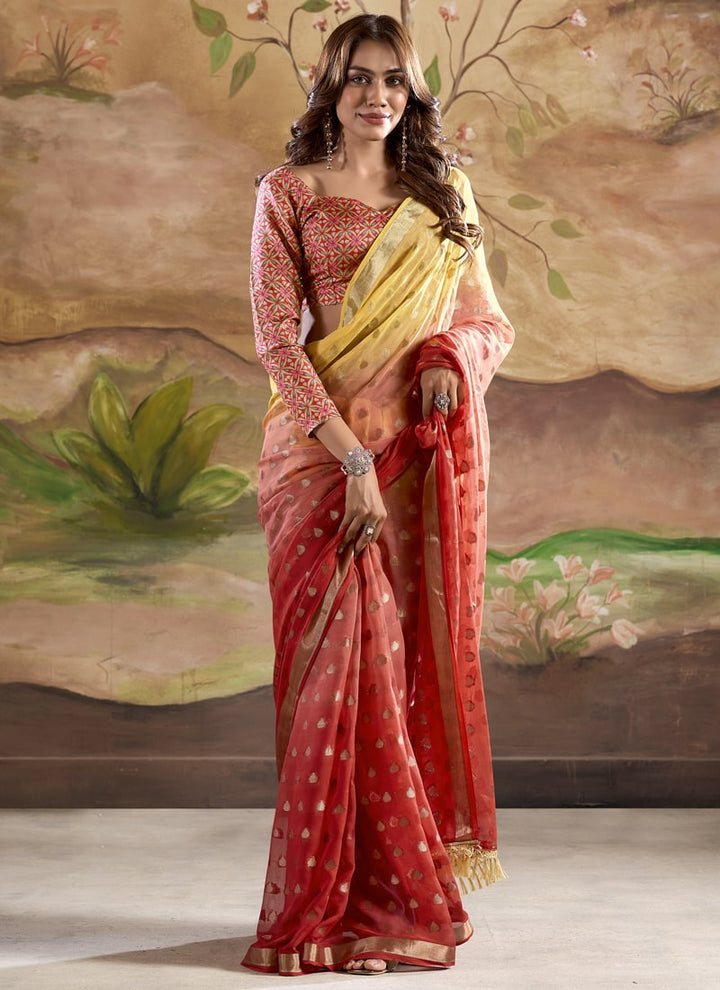 Lassya Fashion Copper Red Wedding Saree-Modern Banarasi Fusion