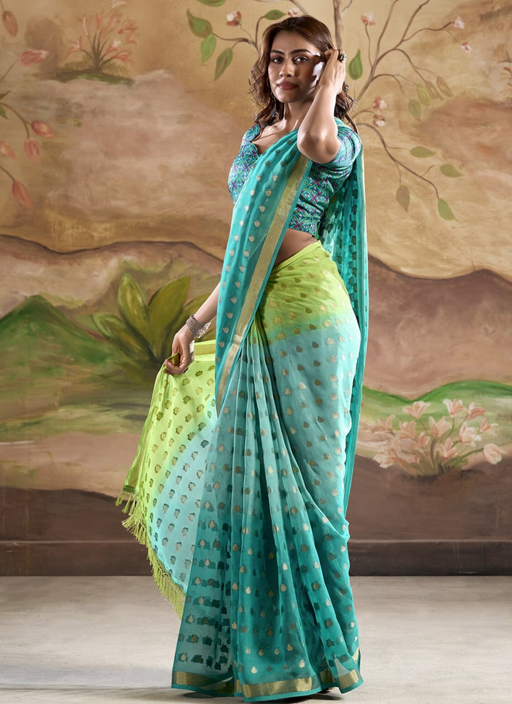 Lassya Fashion Sea Green Wedding Saree-Modern Banarasi Fusion