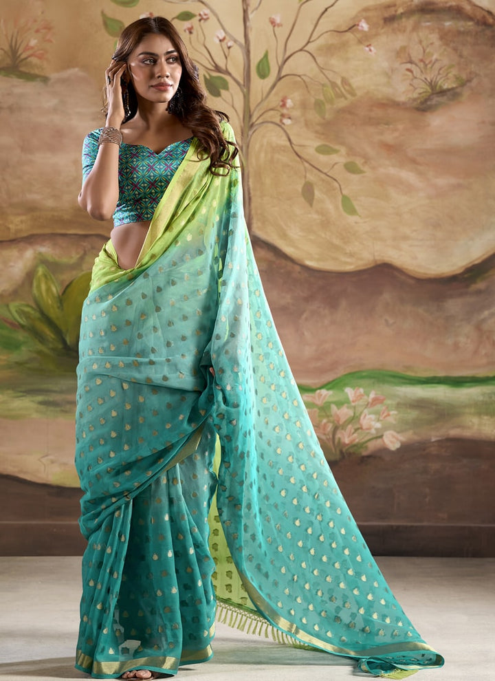 Lassya Fashion Sea Green Wedding Saree-Modern Banarasi Fusion