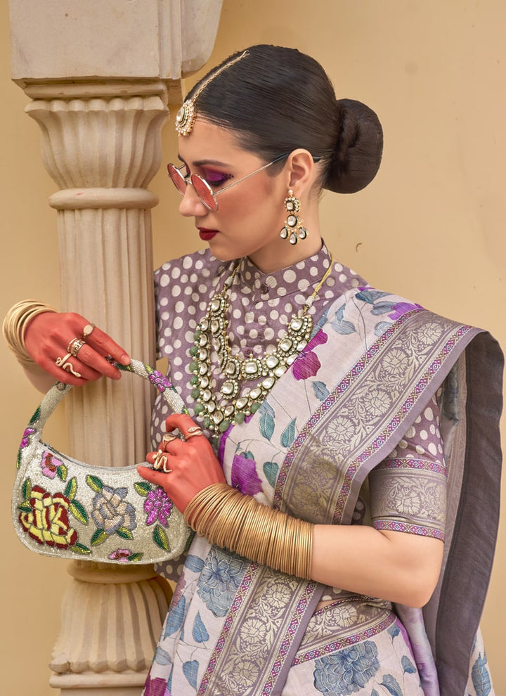 Lassya Fashion Lavender-1 Printed Super Silk Saree with Silk Blouse