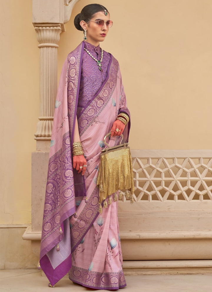 Lassya Fashion lavender-2 Printed Super Silk Saree with Silk Blouse