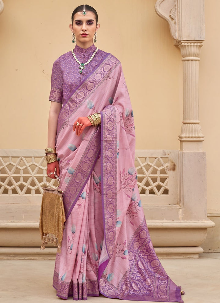 Lassya Fashion lavender-2 Printed Super Silk Saree with Silk Blouse