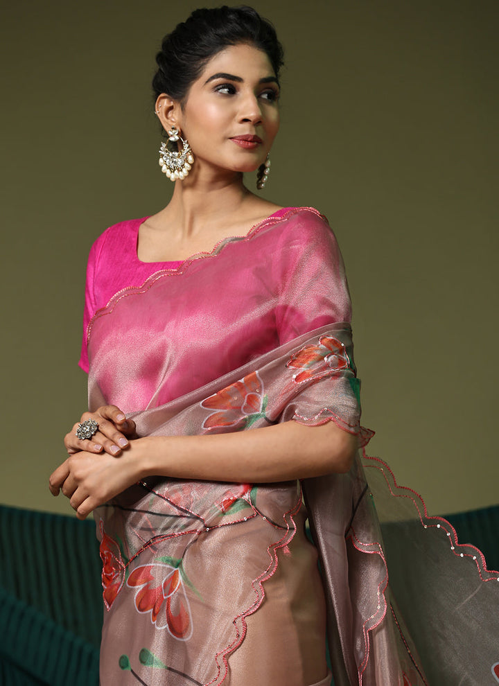 Lassya Fashion Pale Pink Party Wear Soft Organza Saree with Banglori Silk Blouse