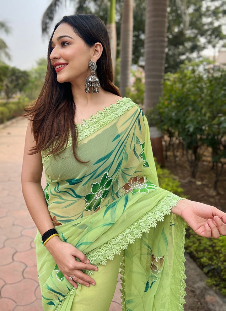 Lassya Fashion Pista Green Printed Designer Partywear Saree