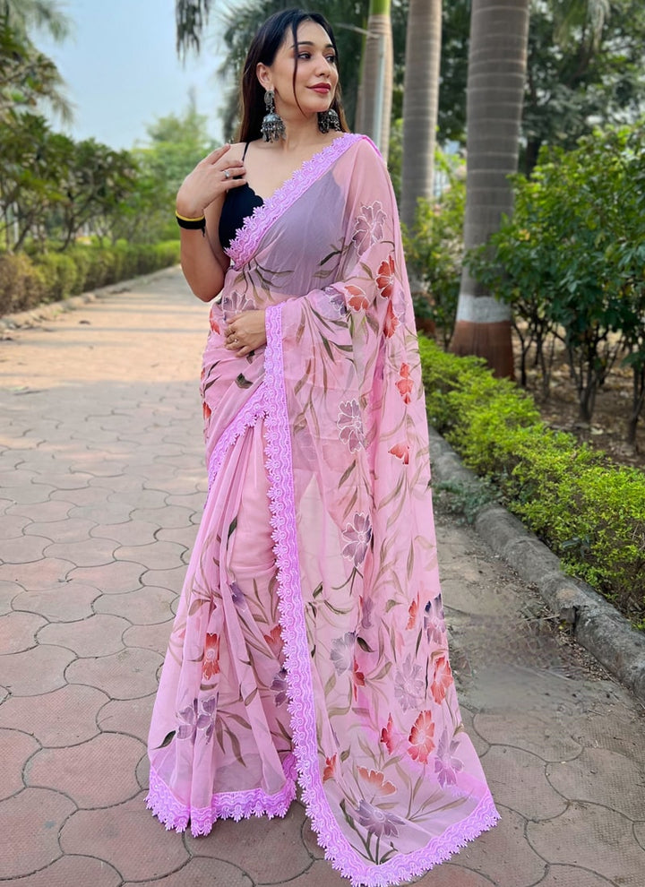 Lassya Fashion Light Pink Printed Designer Partywear Saree