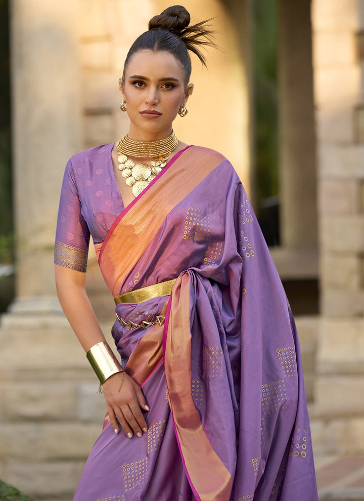 Lassya Fashion Lavender Handloom Silk Saree with Matching Blouse