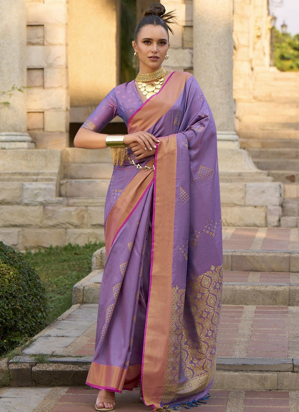 Lassya Fashion Lavender Handloom Silk Saree with Matching Blouse