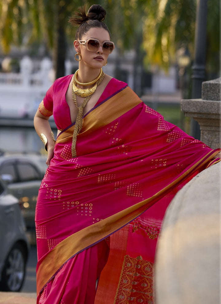 Lassya Fashion Crimson Red Handloom Silk Saree with Matching Blouse