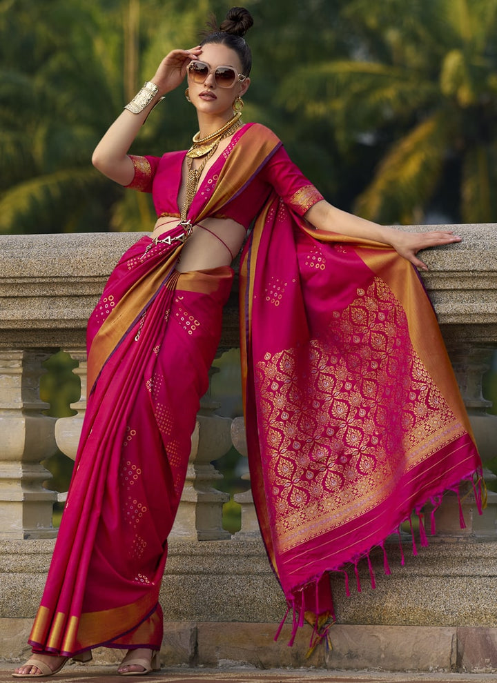 Lassya Fashion Crimson Red Handloom Silk Saree with Matching Blouse