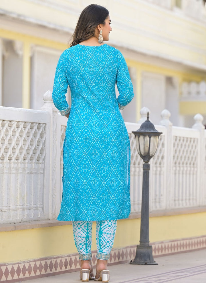 Lassya Fashion Sky BLue Straight Salwar Suit Collection with Bandhani and Embroidery