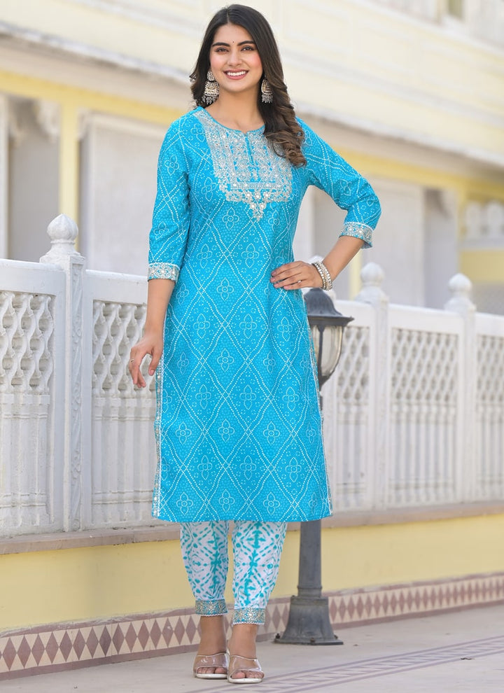 Lassya Fashion Sky BLue Straight Salwar Suit Collection with Bandhani and Embroidery