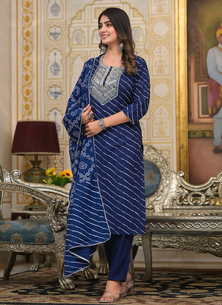 Lassya Fashion Navy Blue Straight Salwar Suit Collection with Bandhani and Embroidery