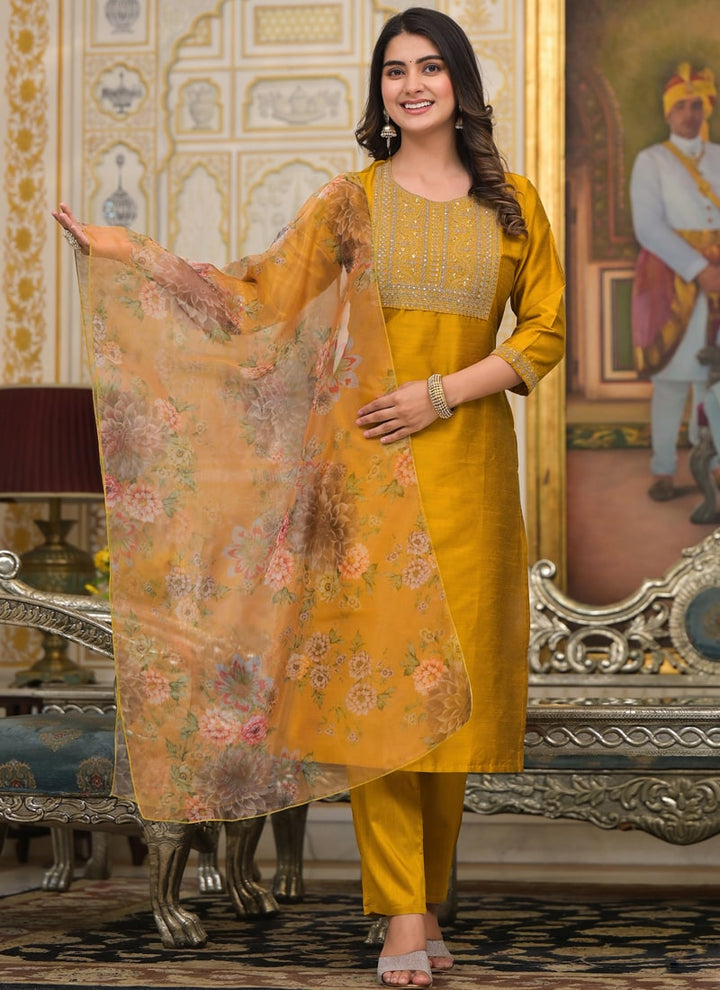 Lassya Fashion Mustard Yellow Straight Salwar Suit Collection with Bandhani and Embroidery