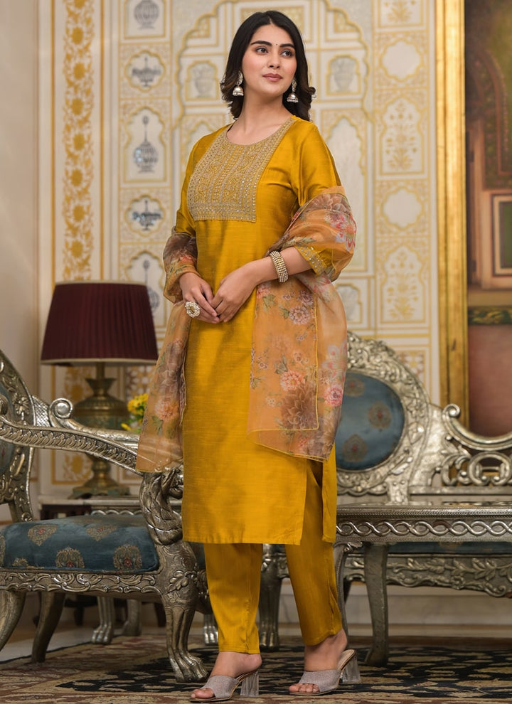 Lassya Fashion Mustard Yellow Straight Salwar Suit Collection with Bandhani and Embroidery