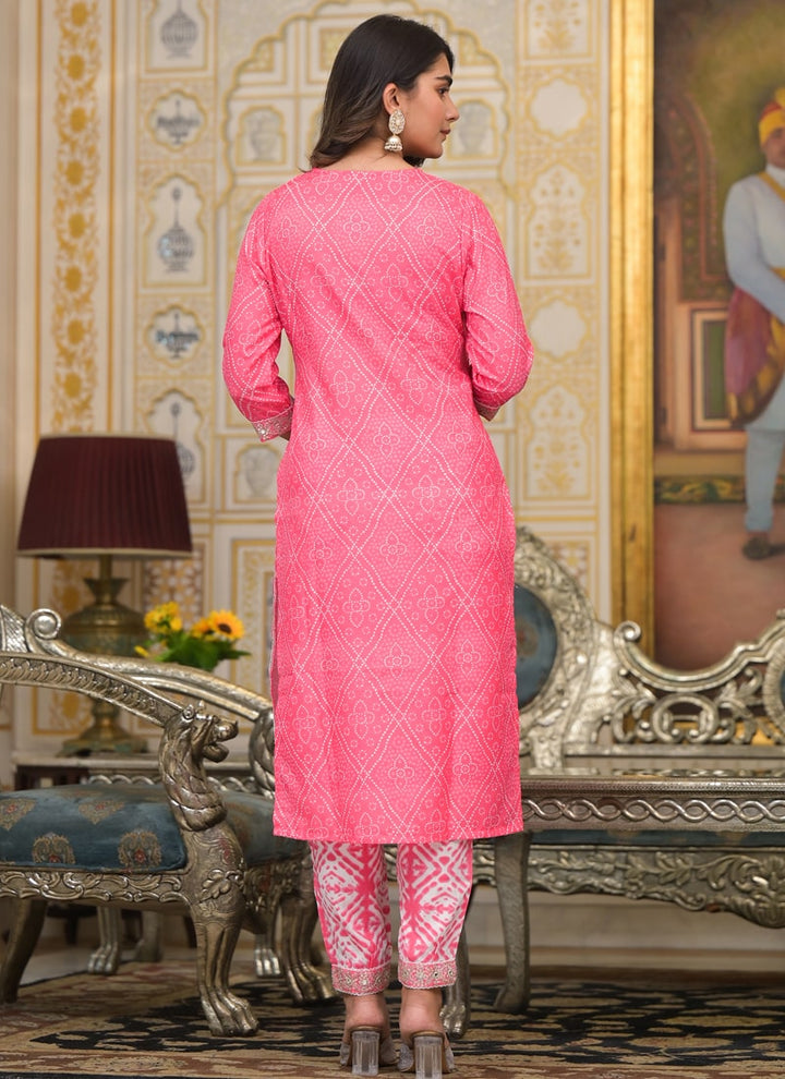 Lassya Fashion Rose Pink Straight Salwar Suit Collection with Bandhani and Embroidery