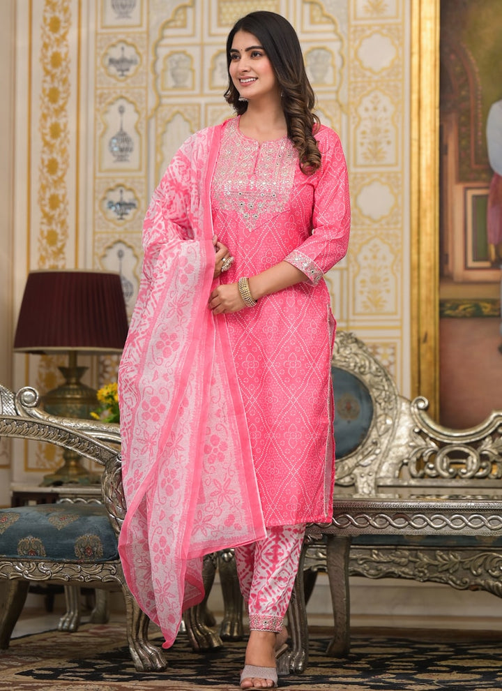 Lassya Fashion Rose Pink Straight Salwar Suit Collection with Bandhani and Embroidery