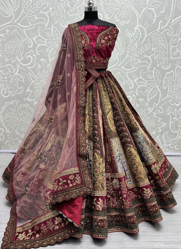 Lassya Fashion Marron-1 Velvet Wedding Lehenga with Soft Net and Velvet Dupatta