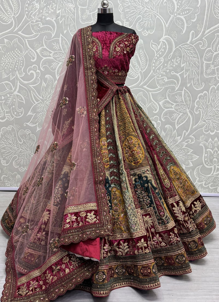 Lassya Fashion Maroon-2 Velvet Wedding Lehenga with Soft Net and Velvet Dupatta