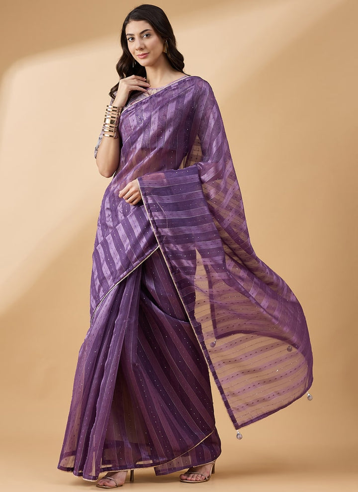 Lassya Fashion Purple Striped Festive Wear Saree with Sequence Work