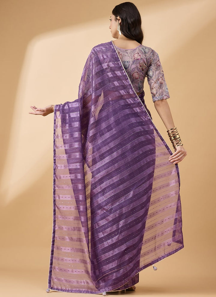 Lassya Fashion Purple Striped Festive Wear Saree with Sequence Work