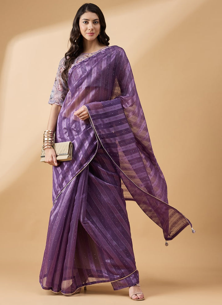 Lassya Fashion Purple Striped Festive Wear Saree with Sequence Work