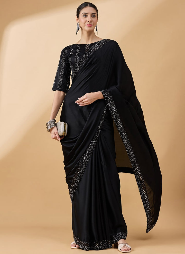 Lassya Fashion Black Festive Wear Saree with Sequence Work