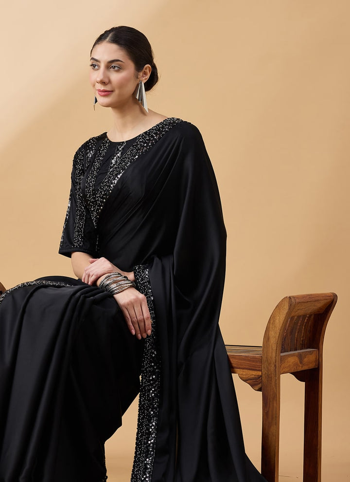 Lassya Fashion Black Festive Wear Saree with Sequence Work