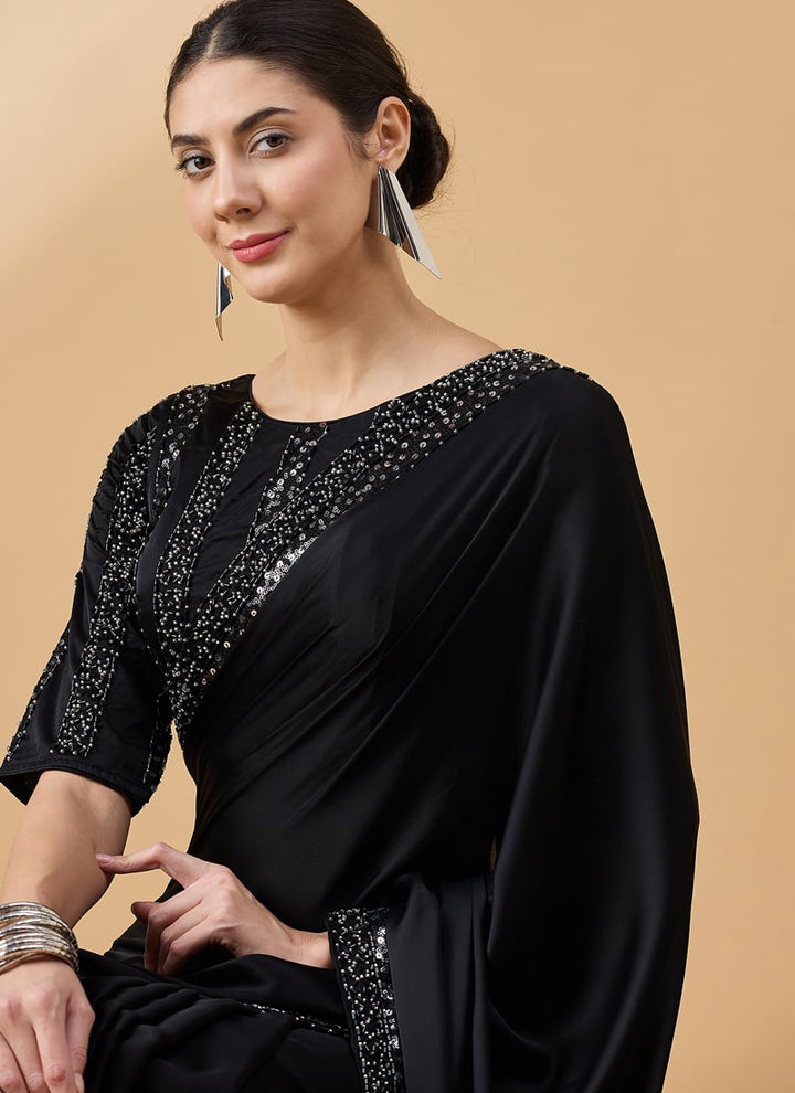 Lassya Fashion Black Festive Wear Saree with Sequence Work