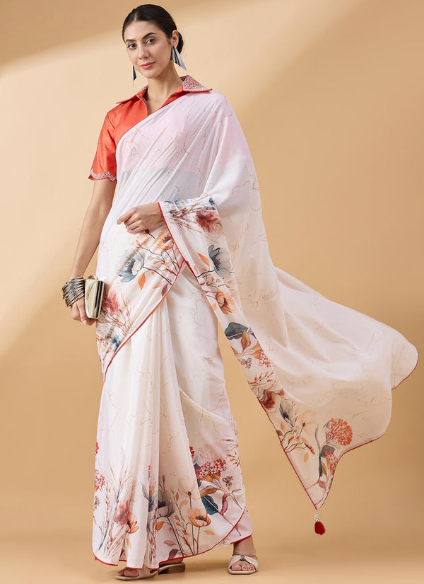 Lassya Fashion White Festive Wear Saree with Sequence Work