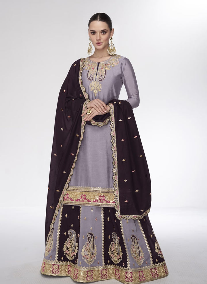 Lassya Fashion Lavender Wedding Wear Top Skirt and Dupatta Set in Premium Silk