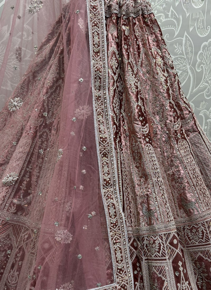 Lassya Fashion Pink Velvet Wedding Lehenga with Soft Net Dupatta