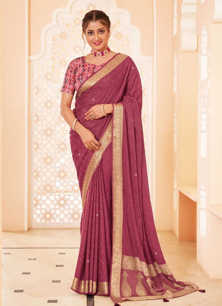 Lassya Fashion Mauve Moss and Georgette Weaving Wedding Saree