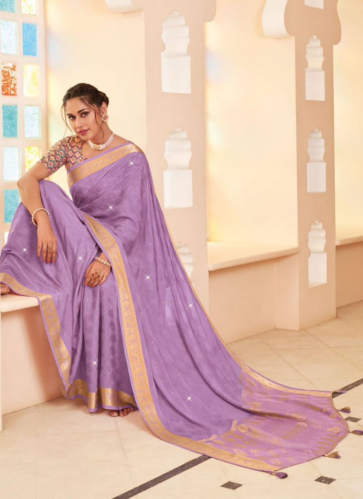 Lassya Fashion Lavender Moss and Georgette Weaving Wedding Saree