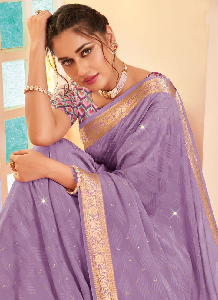 Lassya Fashion Lavender Moss and Georgette Weaving Wedding Saree