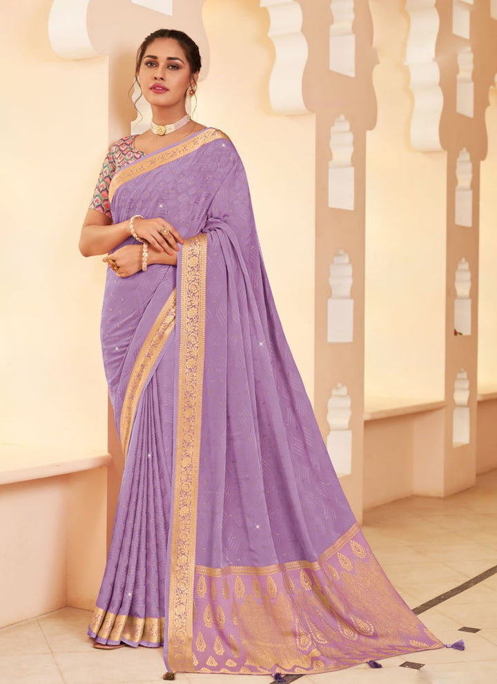 Lassya Fashion Lavender Moss and Georgette Weaving Wedding Saree