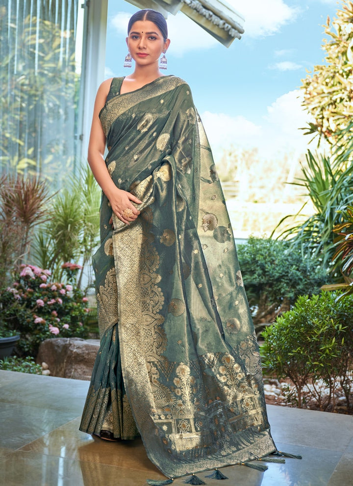 Lassya Fashion Dusty green Simar Silk Festive Wear Saree with Matching Blouse