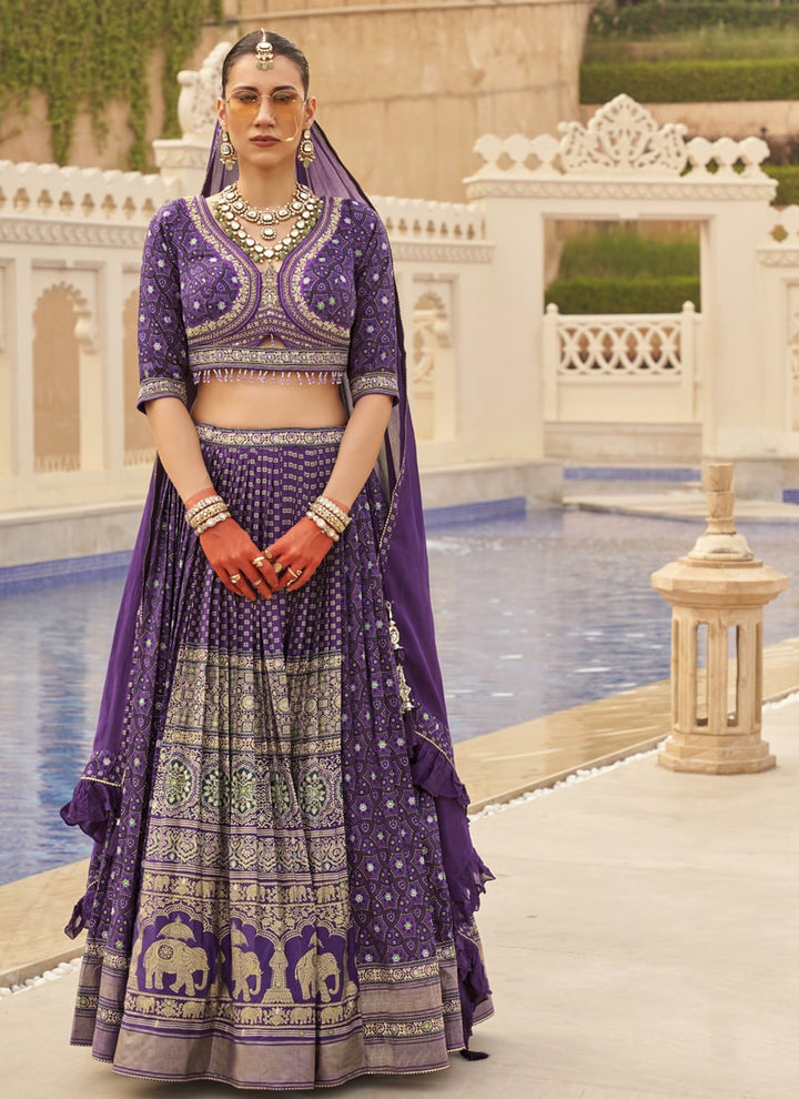 Lassya Fashion Purple-2 Couple Bridal and Groom Lehenga and Kurta Set with Foil Print