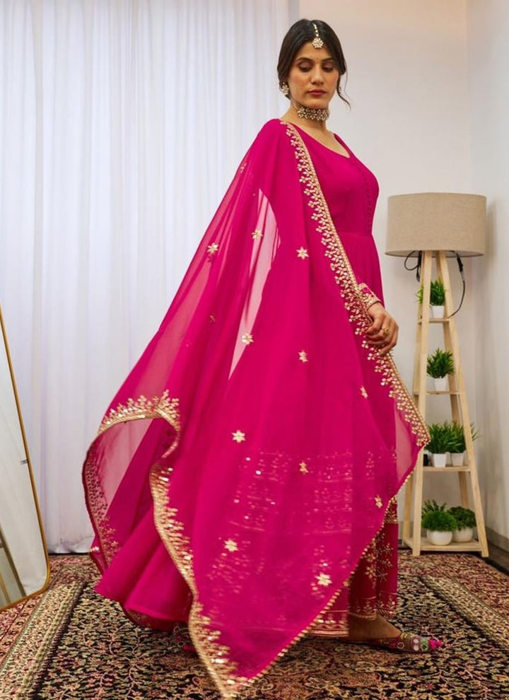 Lassya Fashion Rose Pink Exquisite Georgette Wedding Wear Gown