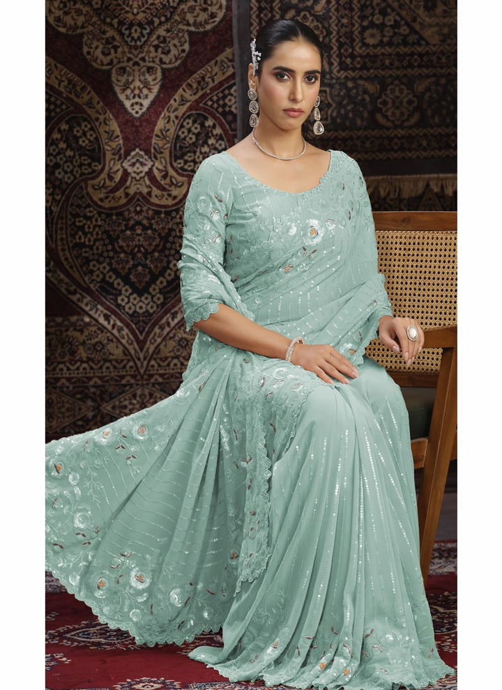 Lassya Fashion Sky Blue Glamorous Partywear Saree