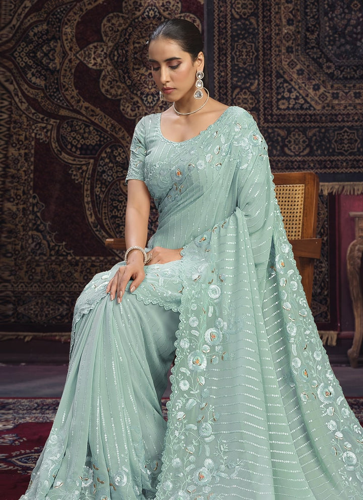 Lassya Fashion Sky Blue Glamorous Partywear Saree