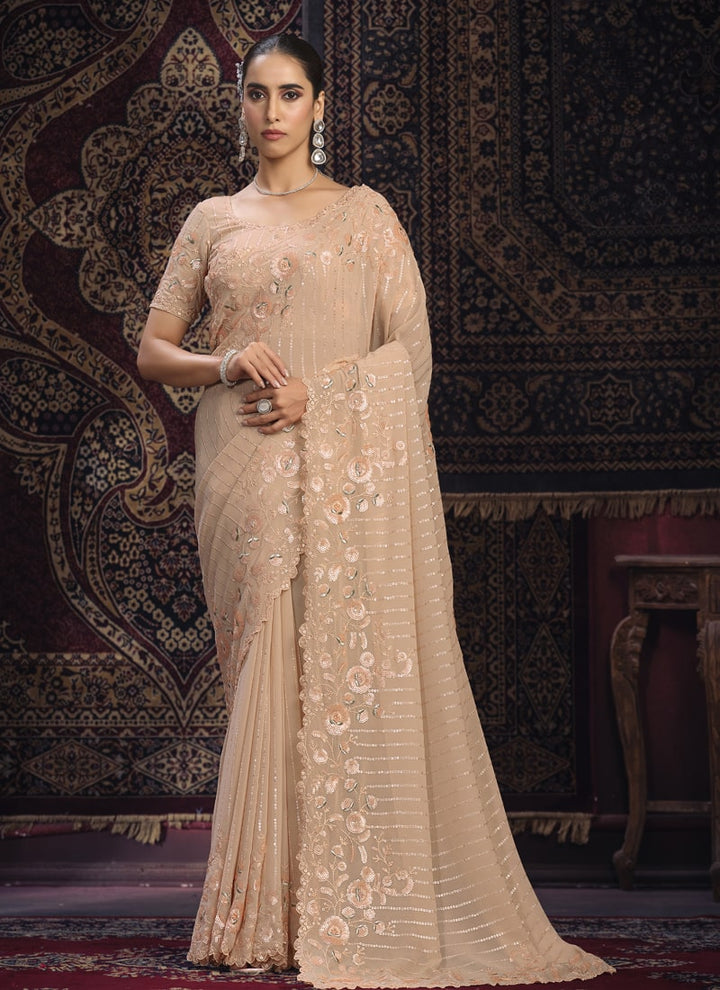 Lassya Fashion Peach Glamorous Partywear Saree