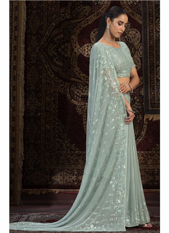 Lassya Fashion Sea Green Glamorous Embellished Partywear Saree