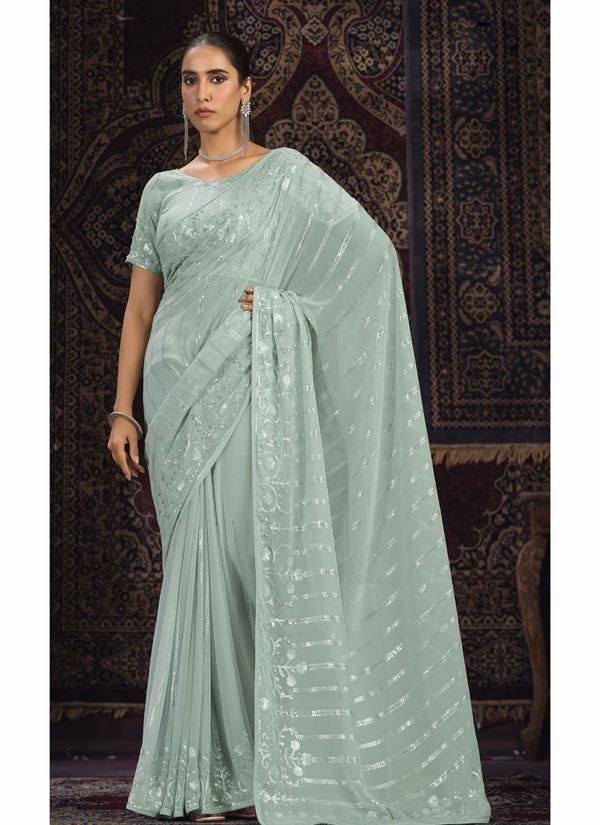 Lassya Fashion Sea Green Glamorous Embellished Partywear Saree