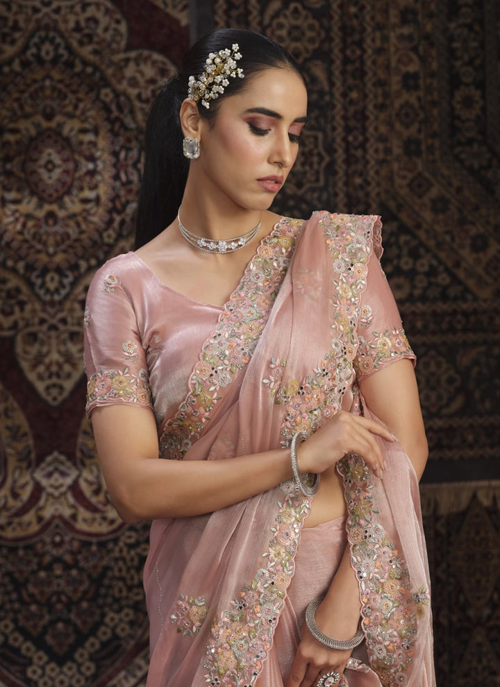 Lassya Fashion Peach Glamorous Embellished Partywear Saree