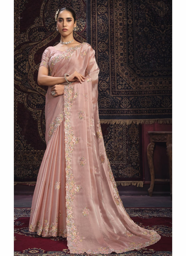 Lassya Fashion Peach Glamorous Embellished Partywear Saree