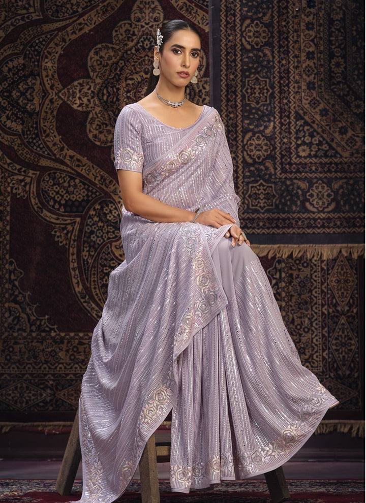 Lassya Fashion Lavender Glamorous Embellished Partywear Saree