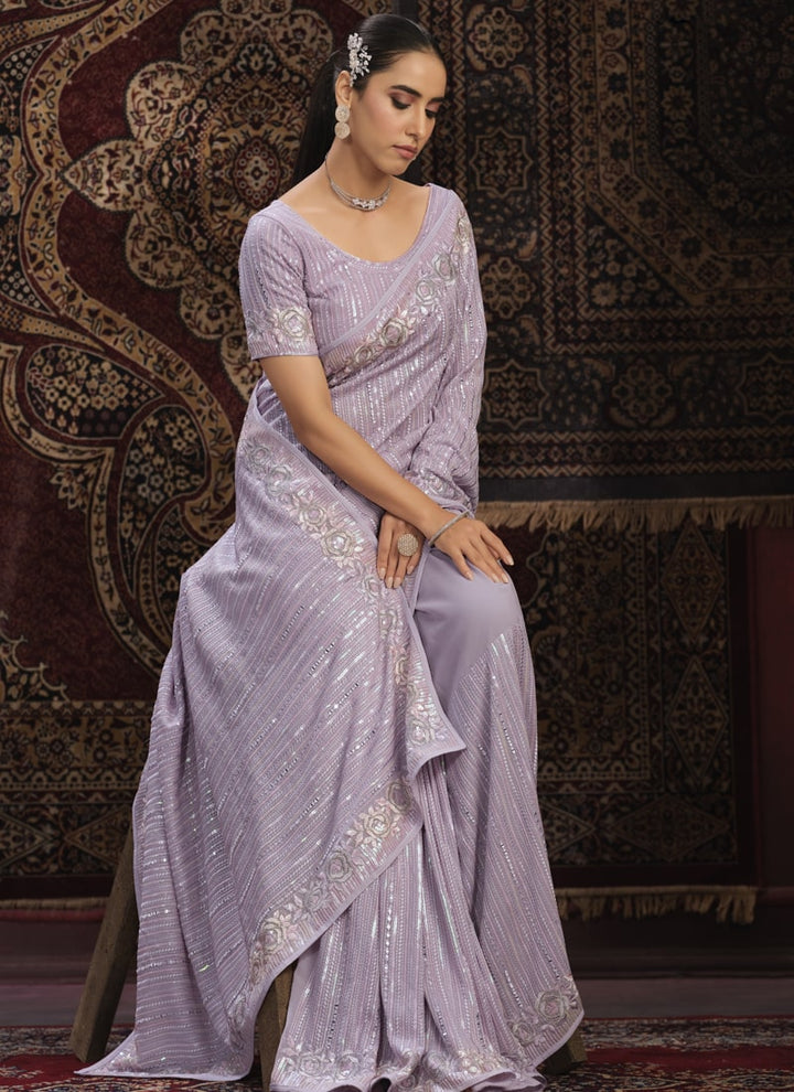 Lassya Fashion Lavender Glamorous Embellished Partywear Saree