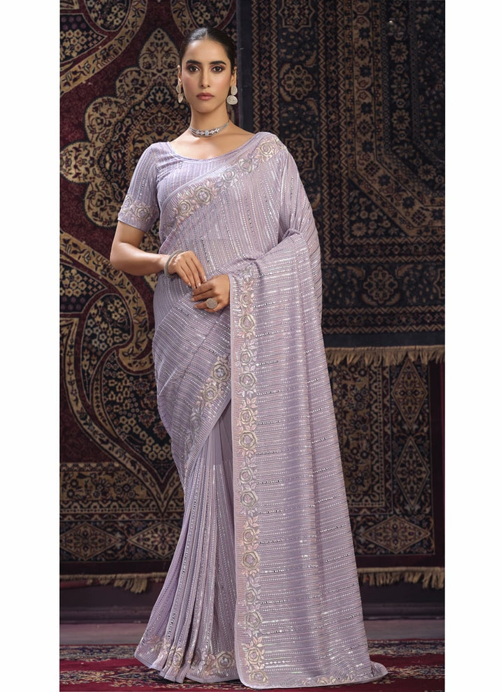 Lassya Fashion Lavender Glamorous Embellished Partywear Saree